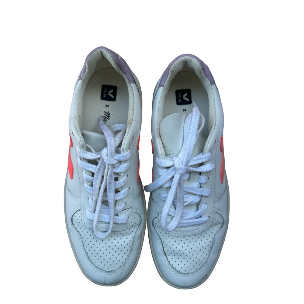 Veja White Sneakers with Neon pink/orange and Lavender Heel Accent - Picture 2 of 3